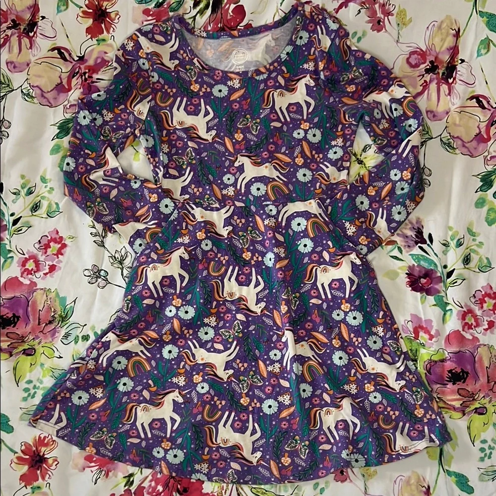 Unicorn Print Purple Dress